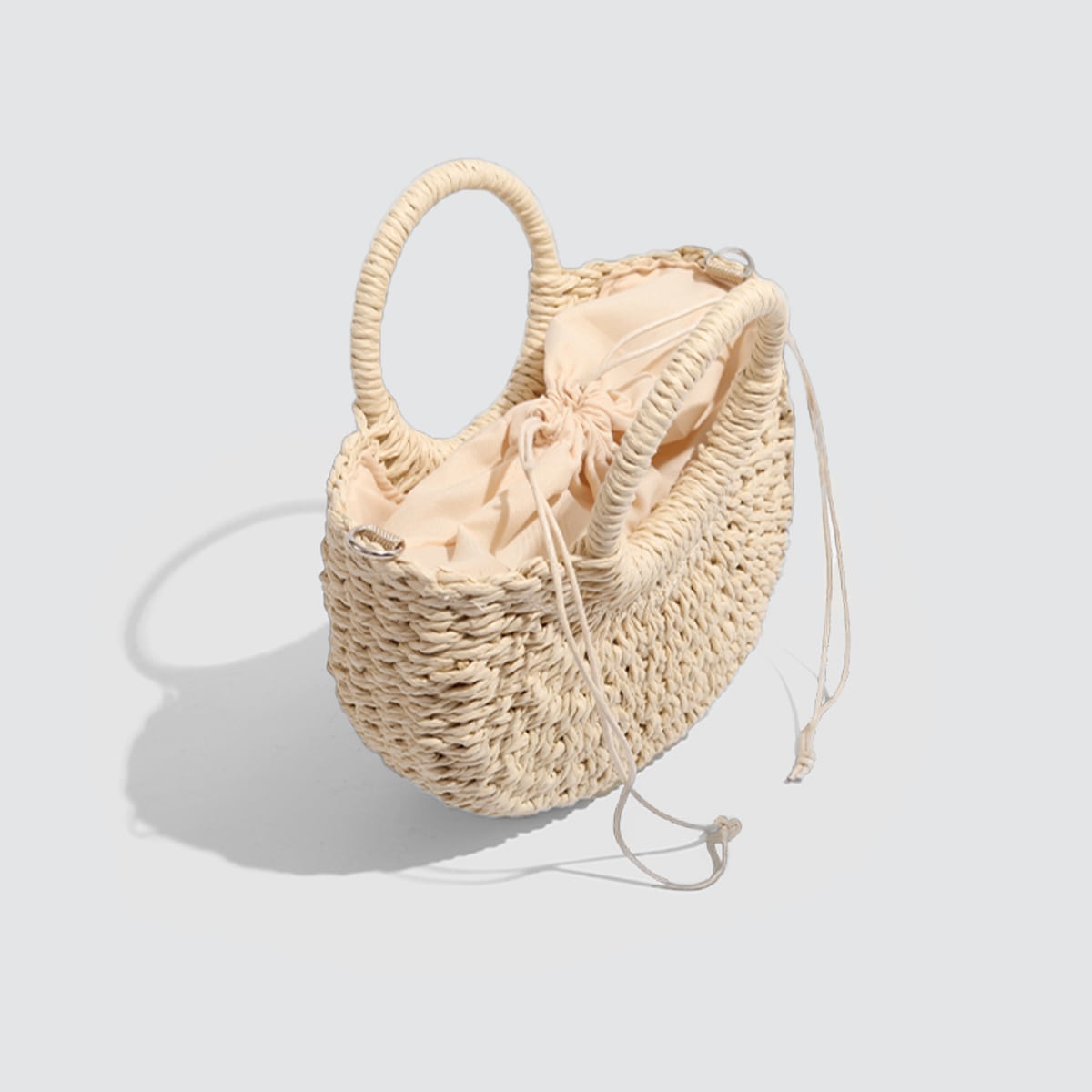 Reed Woven Semi-Circular Basket Handbag-2YZ Shop