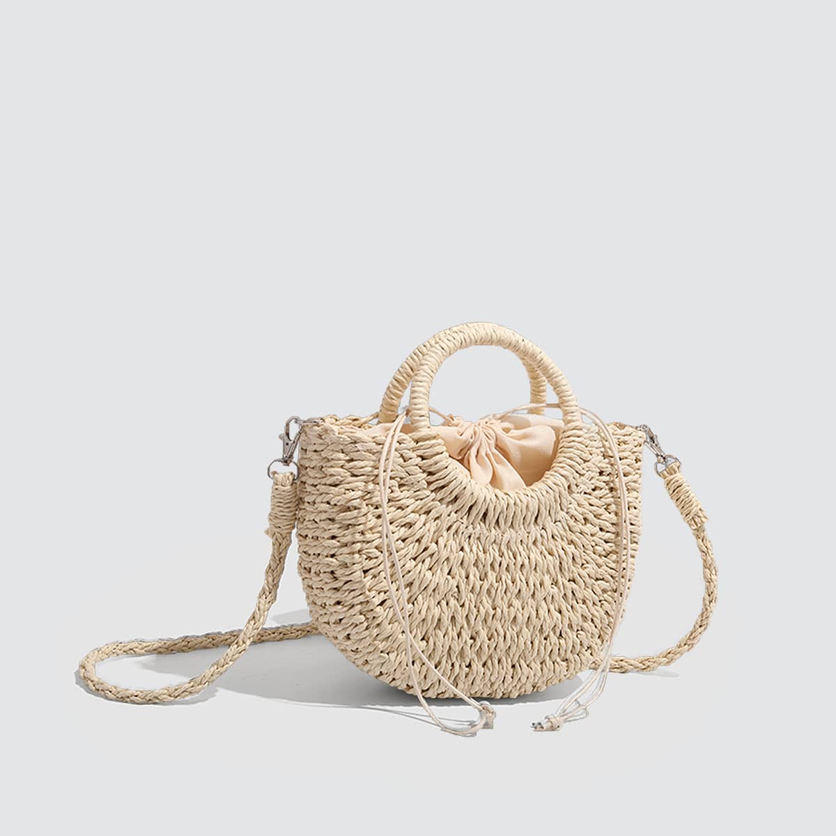 Reed Woven Semi-Circular Basket Handbag