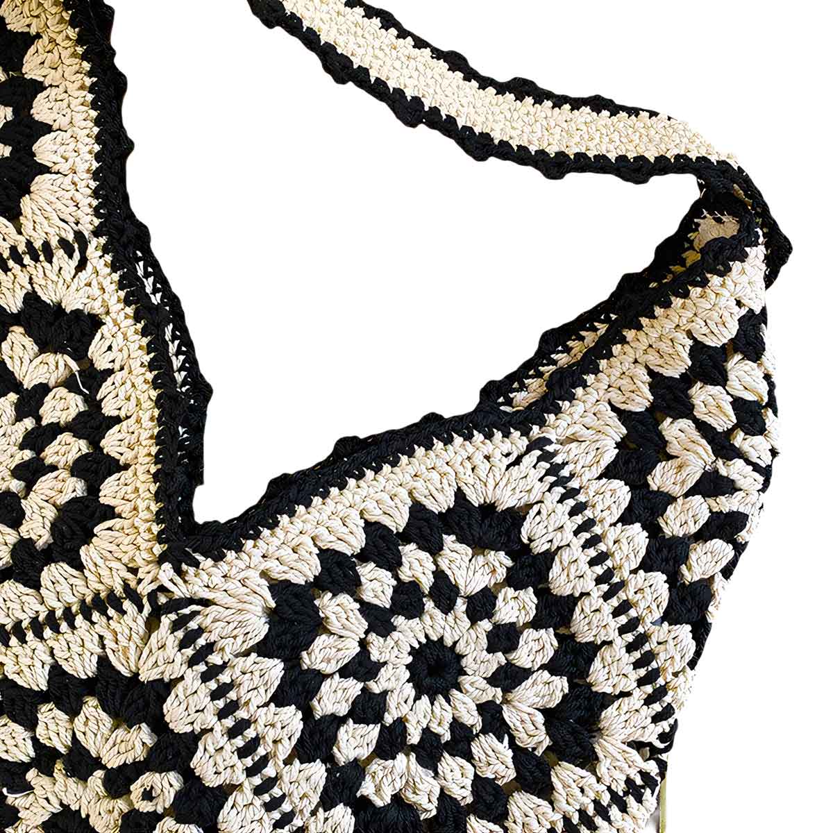 Black Floral Hand-crocheted Shoulder Bag