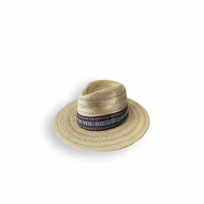 Ethnic Pattern Natural  Floppy Straw Hat