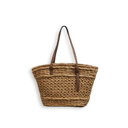 Classic Open-Weave Long Handle Handmade Straw Tote Bag