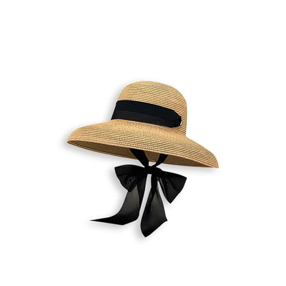 Elegance Bowknot Long Ribbon Bucket Straw Hat