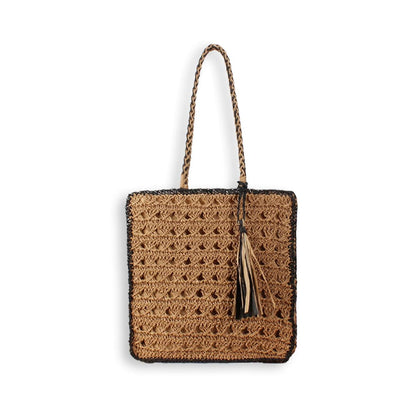 Square Tassel Openwork Straw Shoulder Bag-2yzshop