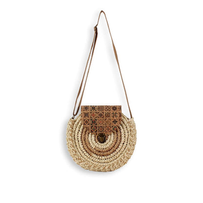 Ethnic Style Round Straw Crossbody Bag-2yzshop