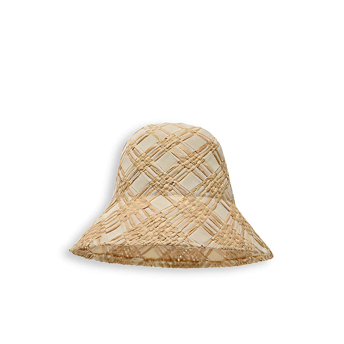 Checkered Pattern Handwoven Natural Straw Bucket  Hat-2yzshop