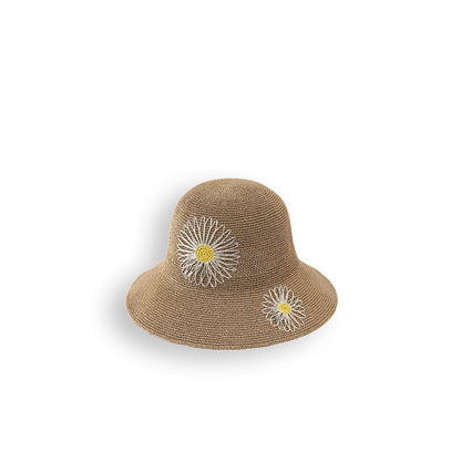 Beach Sunflower Foldable Natural Bucket Straw Hat-2yzshop