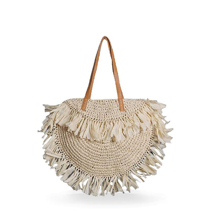 Semi-Circular Tassel Straw Tote Bag-2YZ Shop