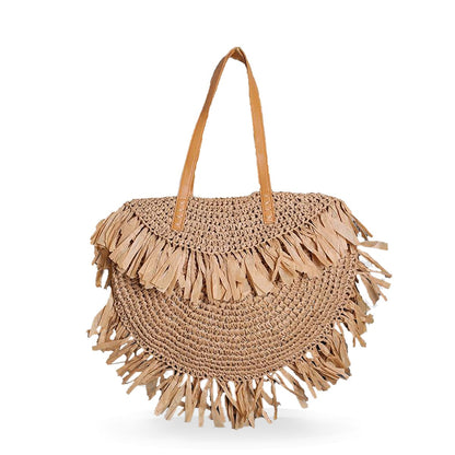 Semi-Circular Tassel Straw Tote Bag-2YZ Shop