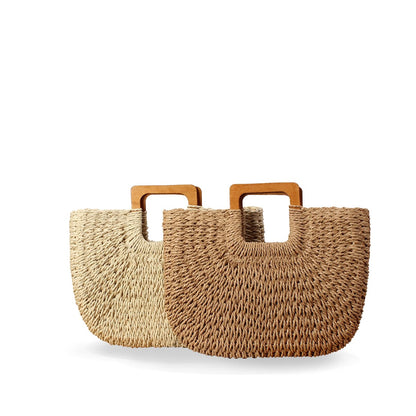 Wooden Square Soft Lafite Grass Woven Handbag-2YZ Shop