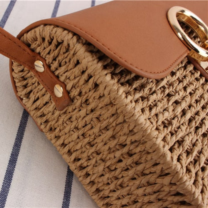 Square Lock Straw Crossbody Bag-2yzshop