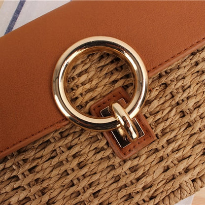 Square Lock Straw Crossbody Bag-2yzshop