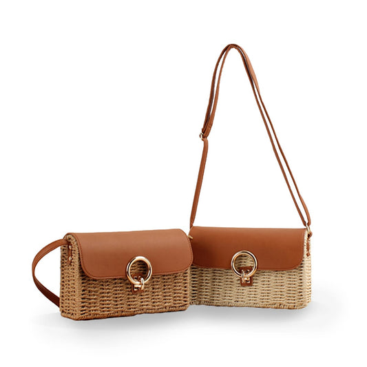 Square Lock Straw Crossbody Bag-2yzshop