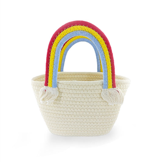 Rainbow Handle Braided Handbag