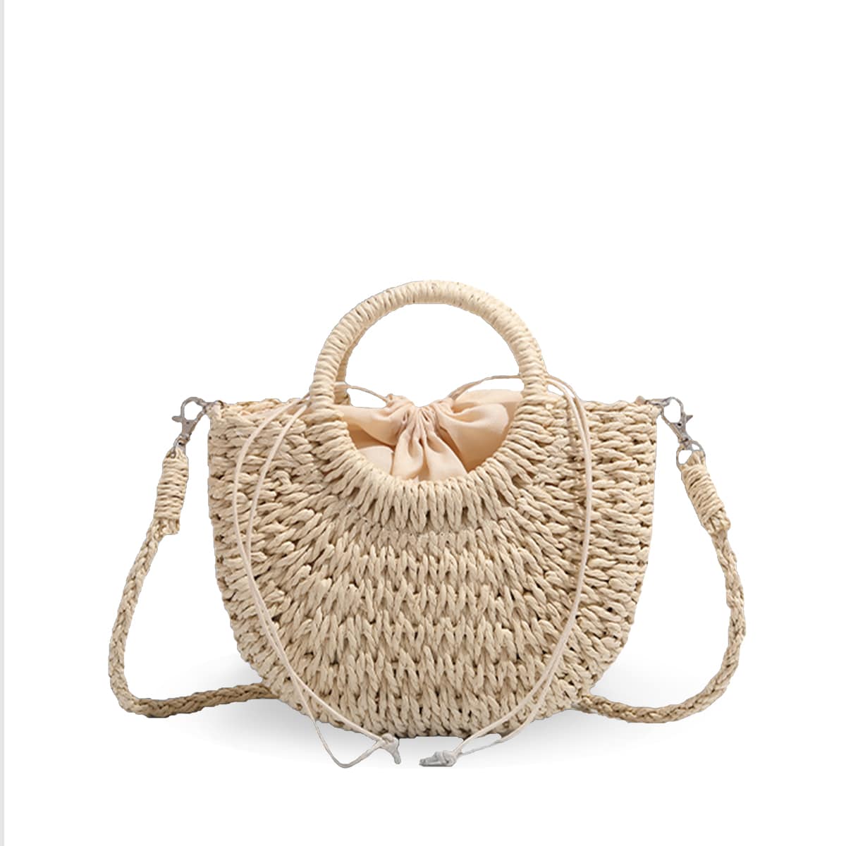 Reed Woven Semi-Circular Basket Handbag