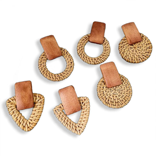 Bohemian Geometric Wooden Rattan Earrings-2yzshop