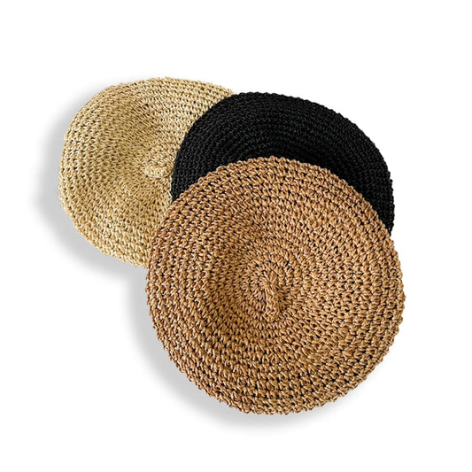 Handcrafted Straw Pumpkin Beret-2yzshop