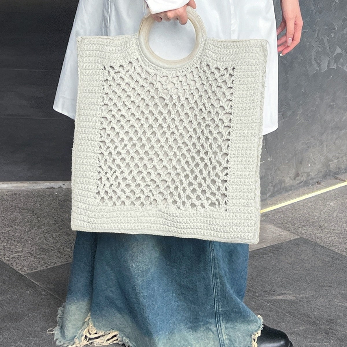 Handwoven Cotton Net Tote Bag-2yzshop