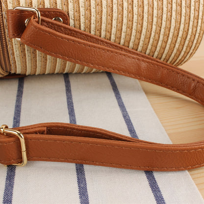 Straw Woven Round Barrel Crossbody Bag-2yzshop