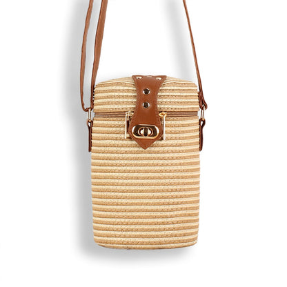 Straw Woven Round Barrel Crossbody Bag-2yzshop