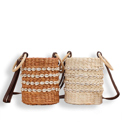 Straw Woven Shell Bucket Handbag-2yzshop