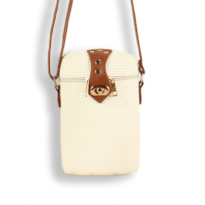 Straw Woven Round Barrel Crossbody Bag-2yzshop