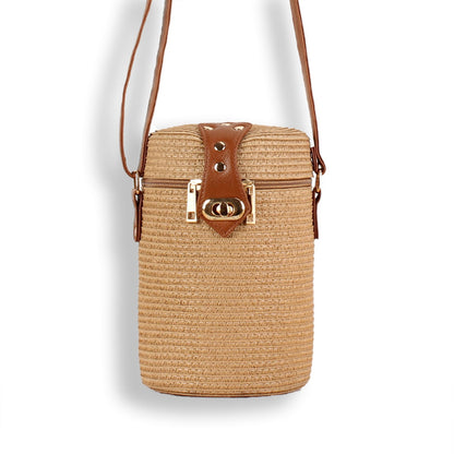 Straw Woven Round Barrel Crossbody Bag-2yzshop