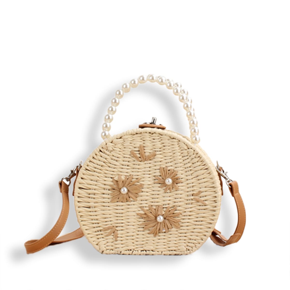 Embroidered Pearl  Straw Crossbody Bag-2yzshop