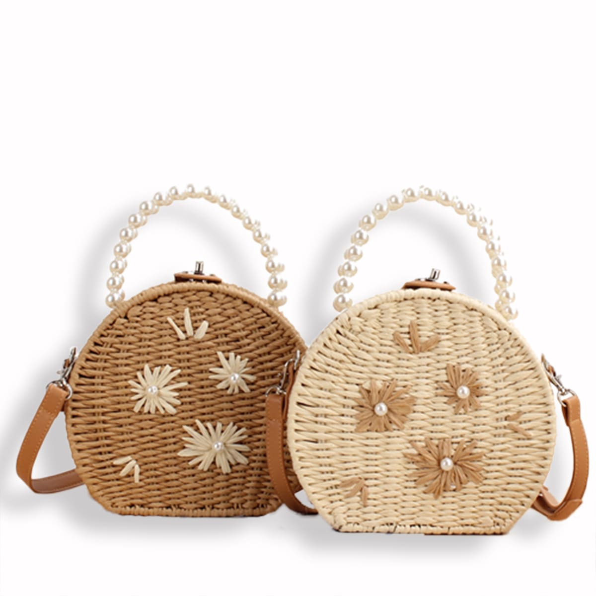 Embroidered Pearl  Straw Crossbody Bag-2yzshop