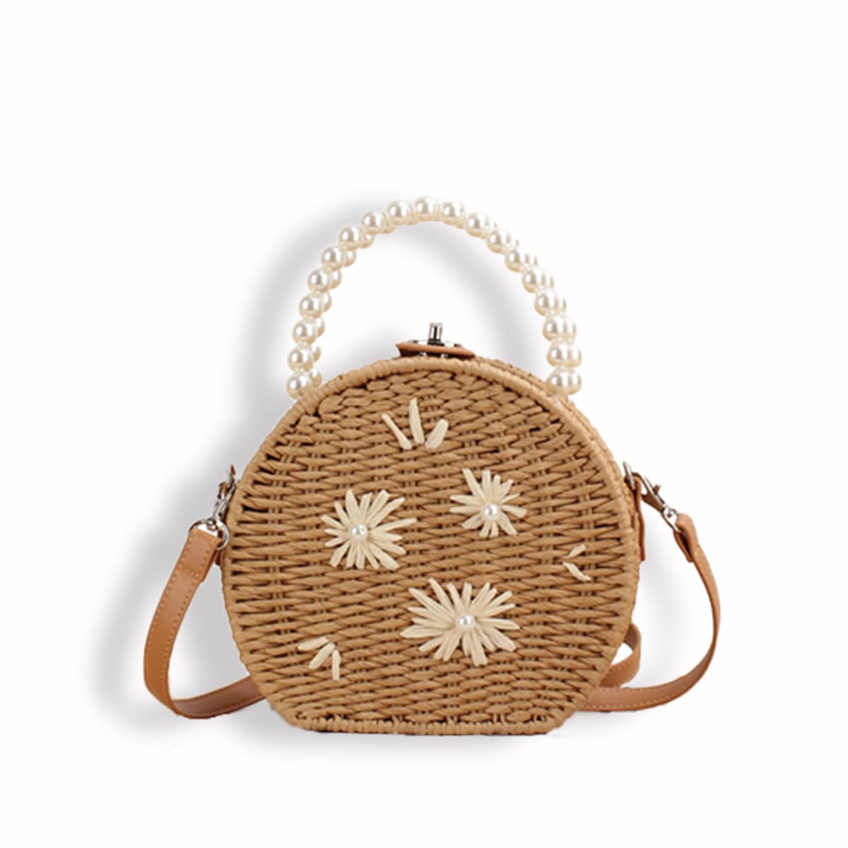 Embroidered Pearl  Straw Crossbody Bag-2yzshop