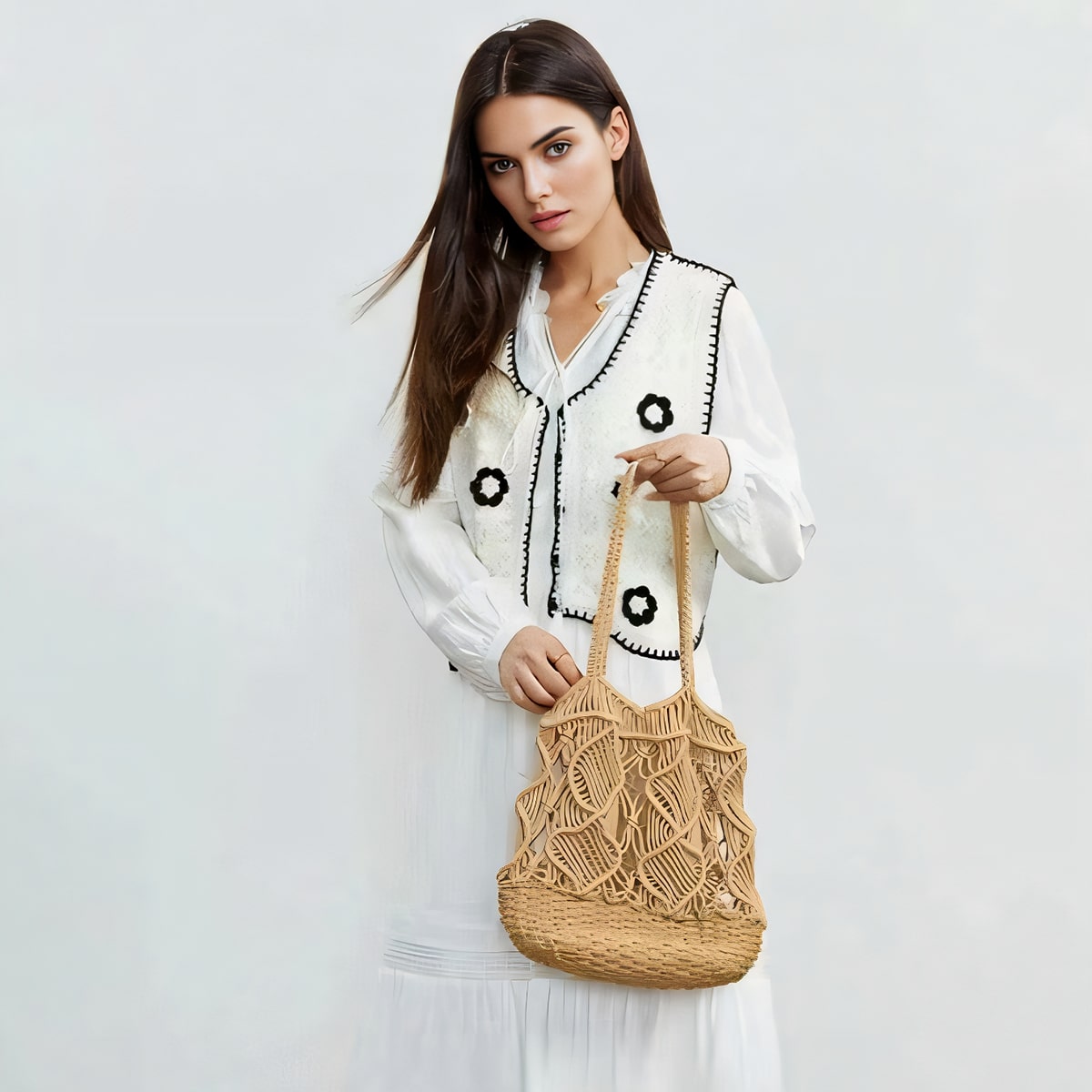 Hand-Knitted Hollow Reed Woven Shoulder Bag-2yzshop