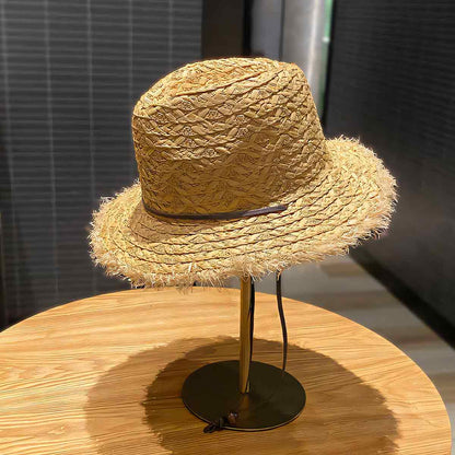 Fringed Edge Wheat  Natural  Fedora Straw Hat-2YZSHOP