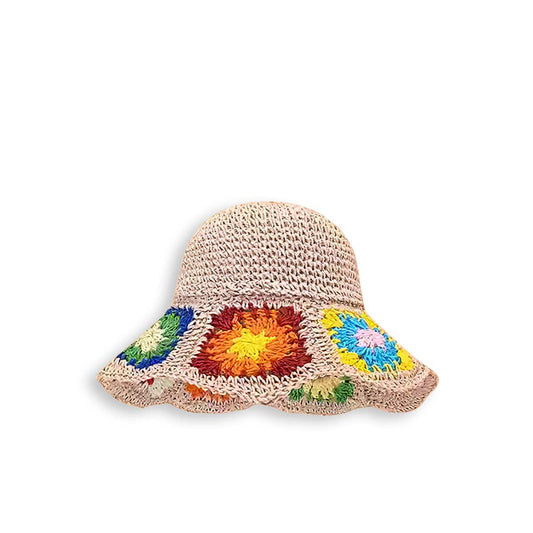 Handcrafted Colorful Flower Natural  Straw Bucket Hat-2yzshop