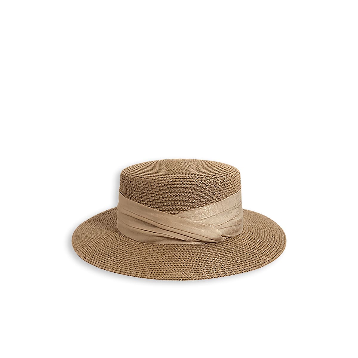 Pleated Ribbon-Accented Handcrafted Straw Beach Hat-2yzshop