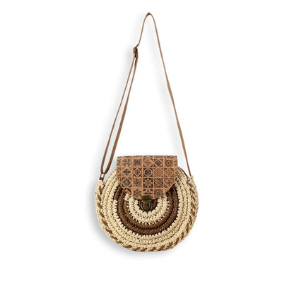 Ethnic Style Round Straw Crossbody Bag-2yzshop