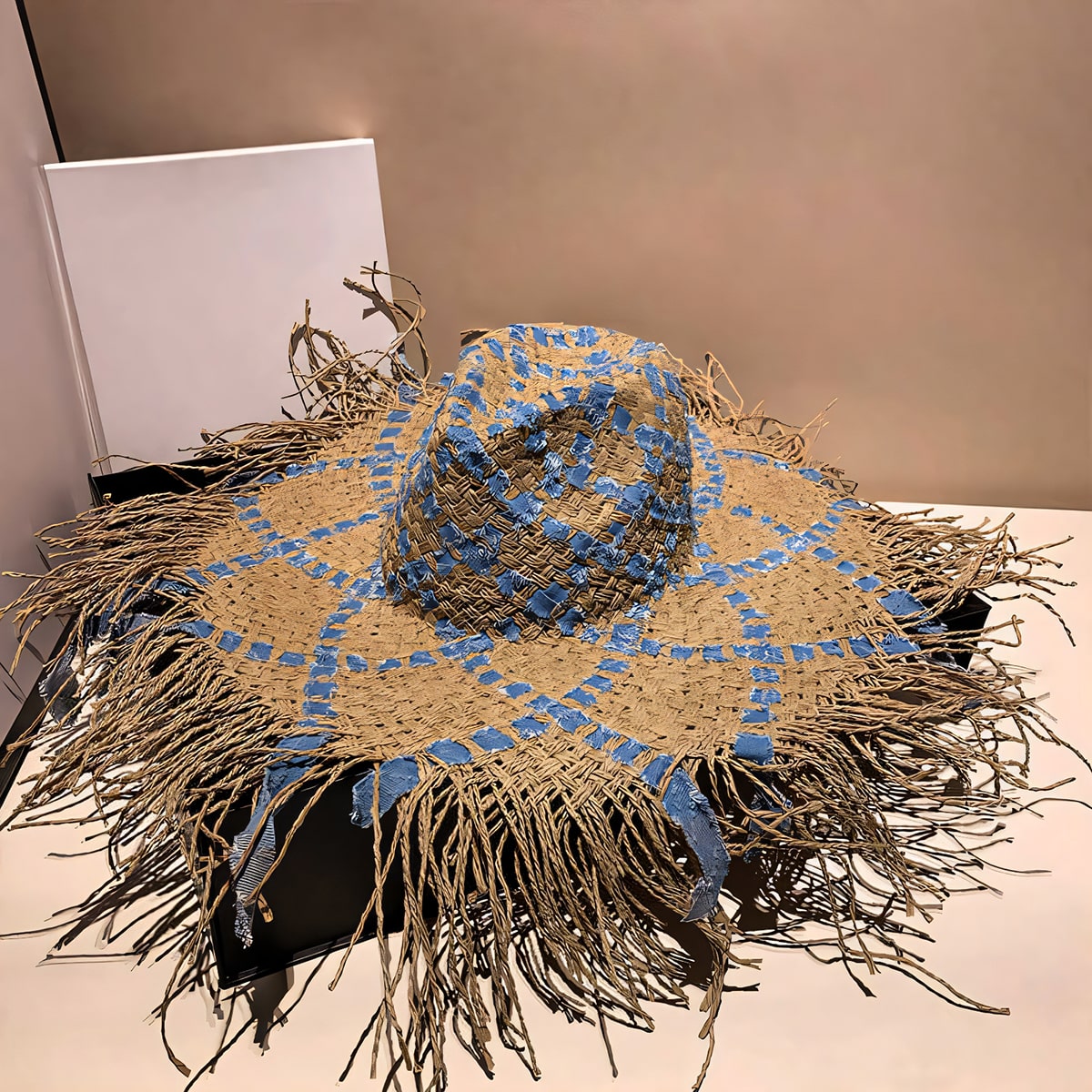 Long Fringe Raw-Edge Natural Straw Cowgirl Hat-2yzshop