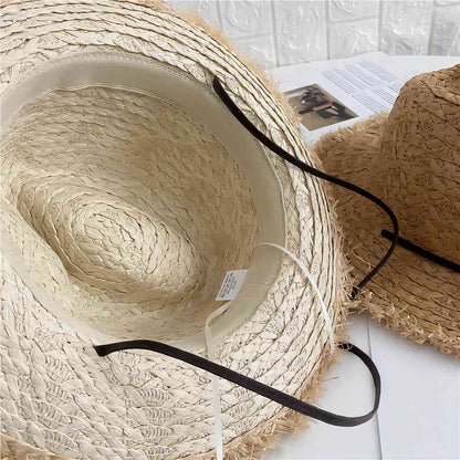 Fringed Edge Wheat  Natural  Fedora Straw Hat-2YZSHOP