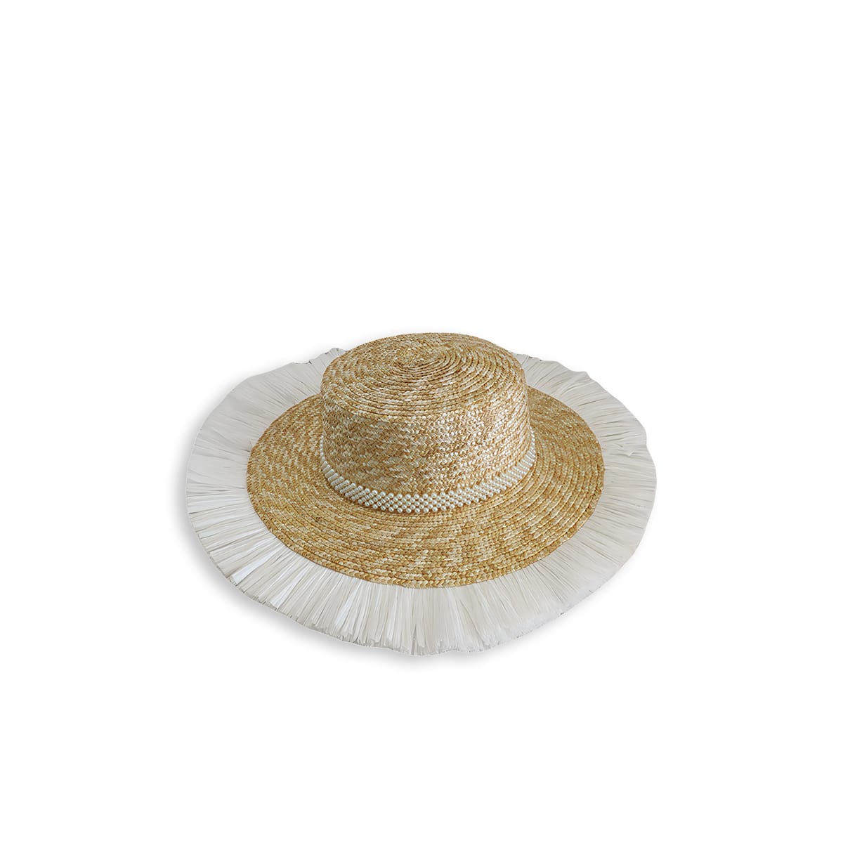 Pearl-Embellished Natural Wheat Straw Panama Hat-2yzshop