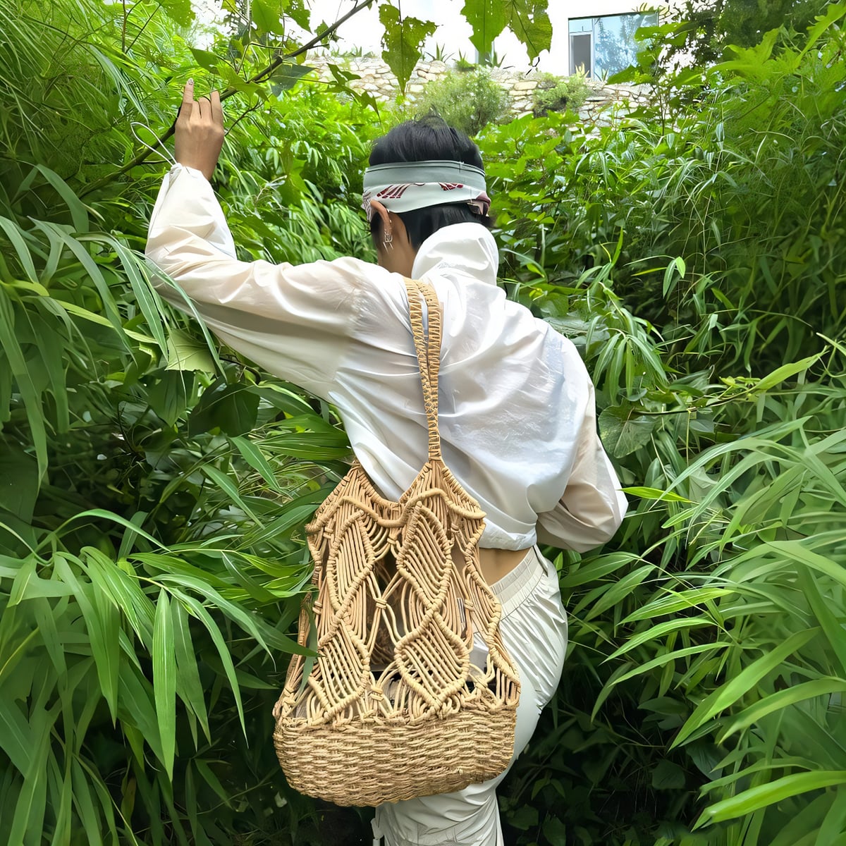 Hand-Knitted Hollow Reed Woven Shoulder Bag-2yzshop