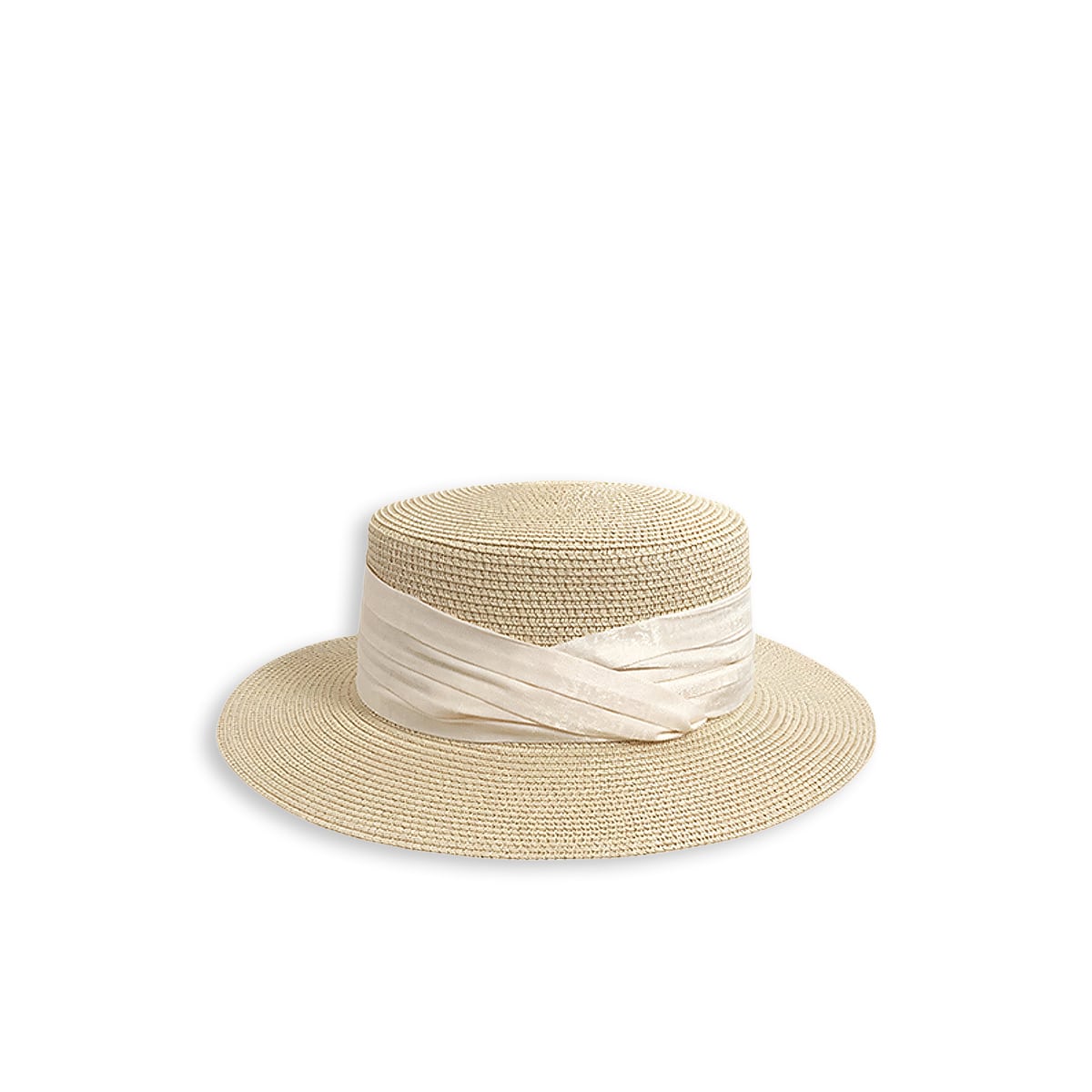 Pleated Ribbon-Accented Handcrafted Straw Beach Hat-2yzshop