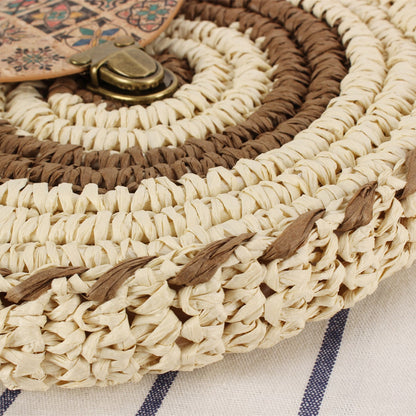 Ethnic Style Round Straw Crossbody Bag-2yzshop