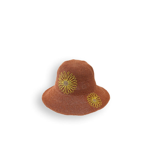 Beach Sunflower Foldable Natural Bucket Straw Hat-2yzshop