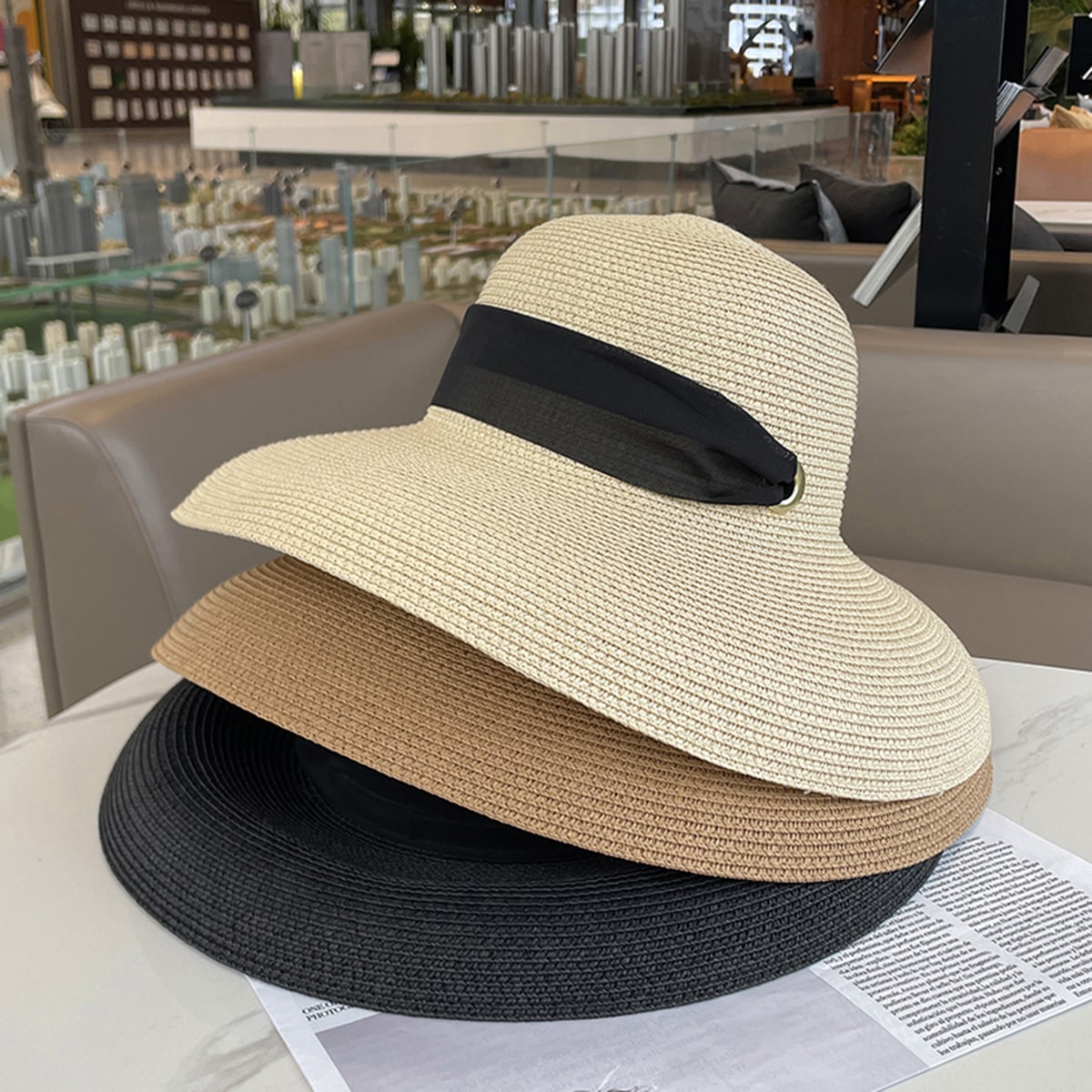 Elegance Bowknot Long Ribbon Bucket Straw Hat