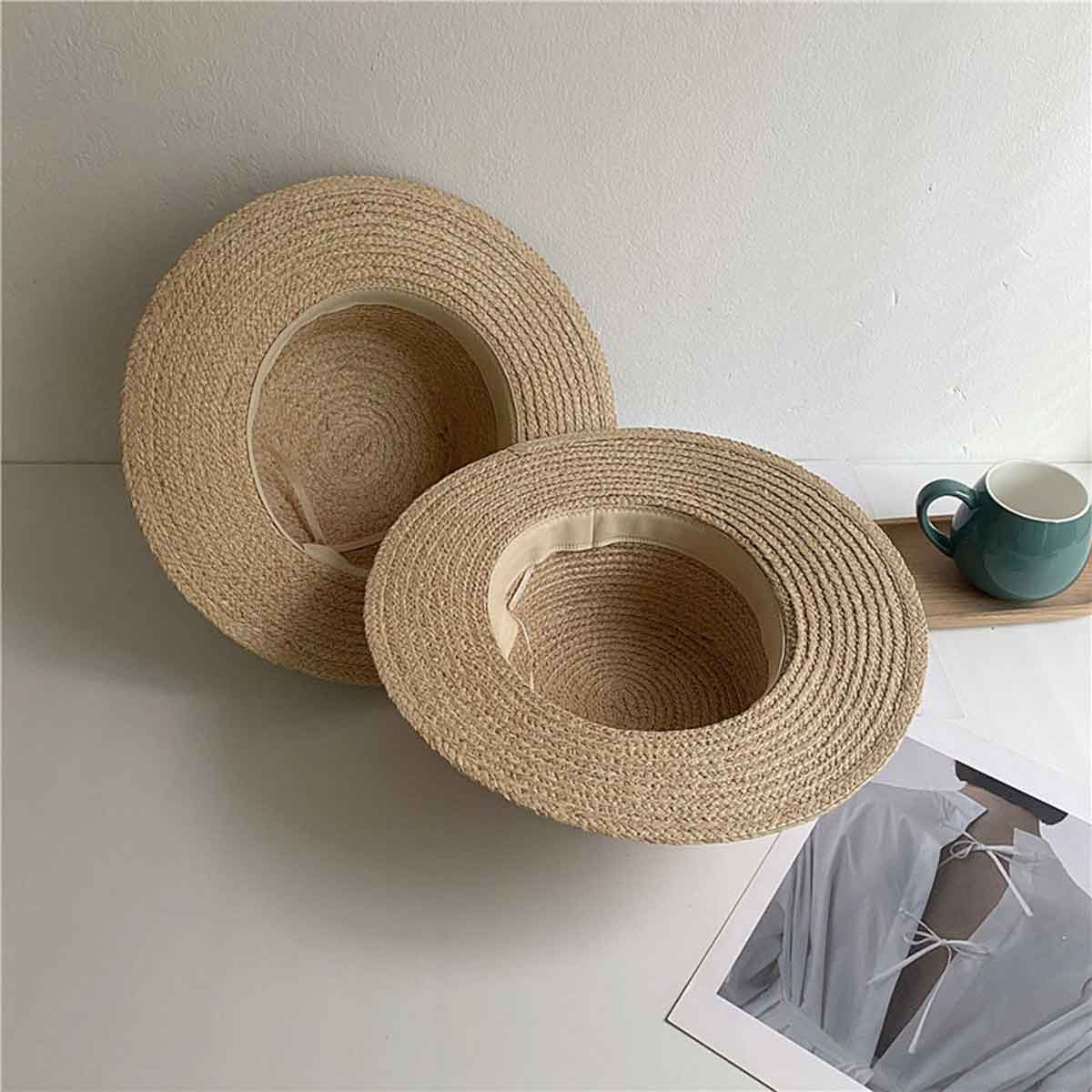 French-Style Colorful Satin Ribbon Natural Straw Panama Hat-2yzshop