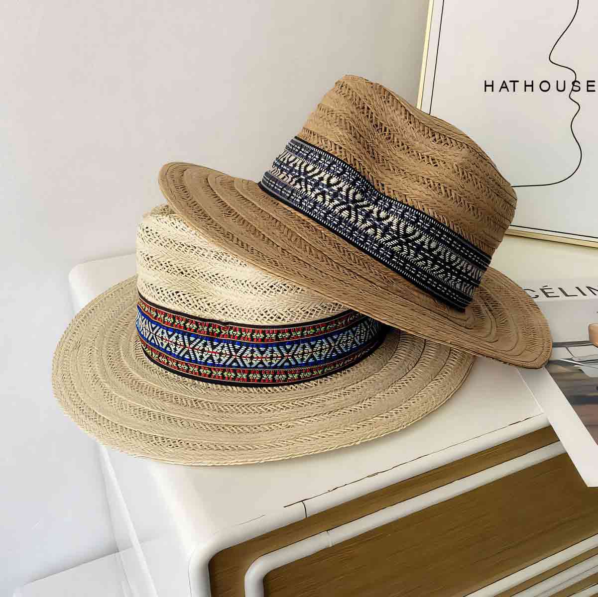 Ethnic-Inspired Natural  Floppy Straw Hat-2yzshop