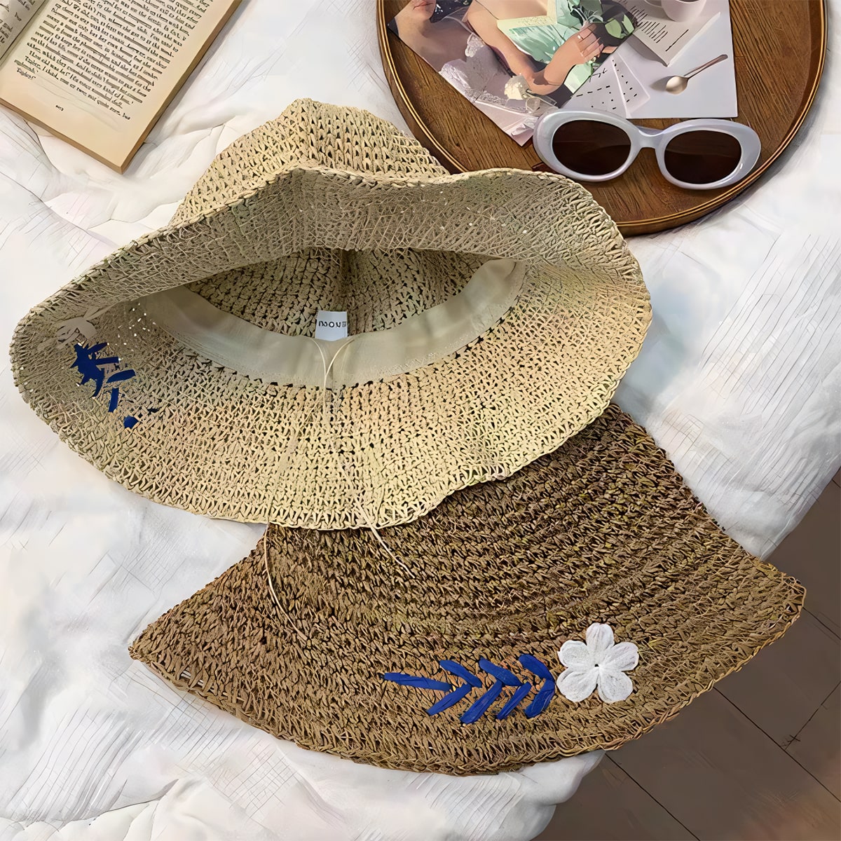 Fresh Floral Bucket Straw Hat-2yzshop