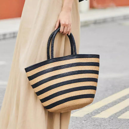 Striped Straw Large-Capacity Tote Bag-2yzshop