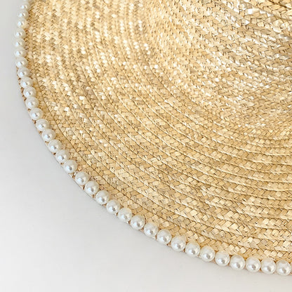 Summer Vacation Pearl-Chained Natural Straw Panama Hat-2yzshop