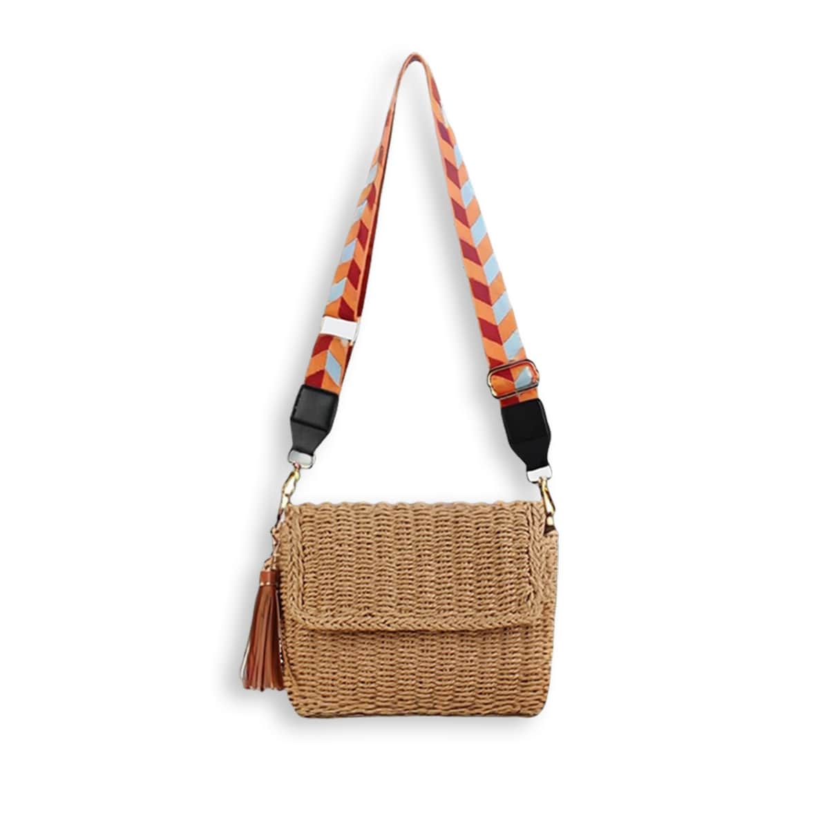 Sweet Orange Straps Tassel Handmade Straw Crossbody Bag