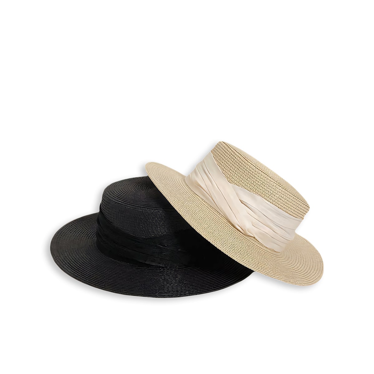 Pleated Ribbon-Accented Handcrafted Straw Beach Hat-2yzshop