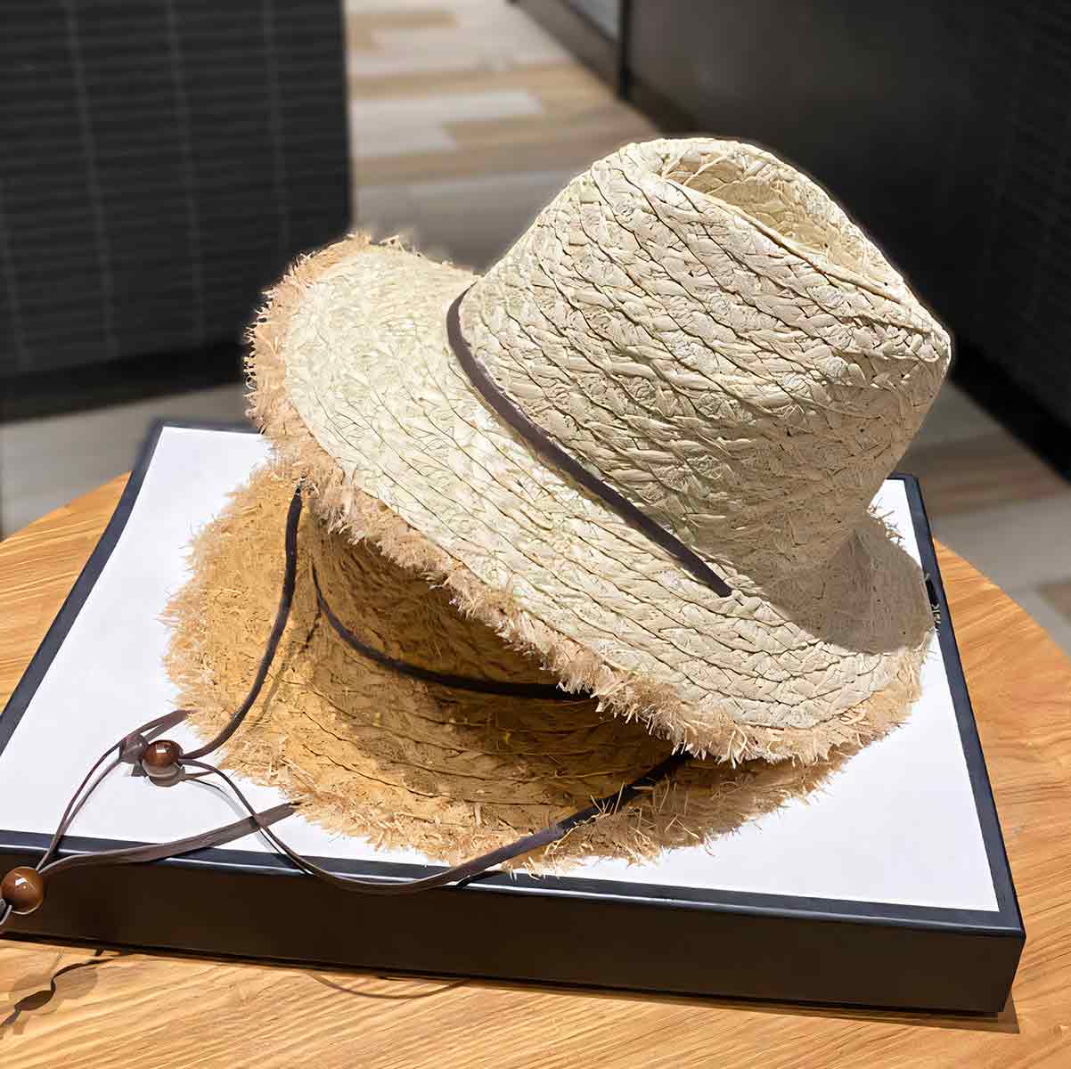 Fringed Edge Wheat  Natural  Fedora Straw Hat-2YZSHOP